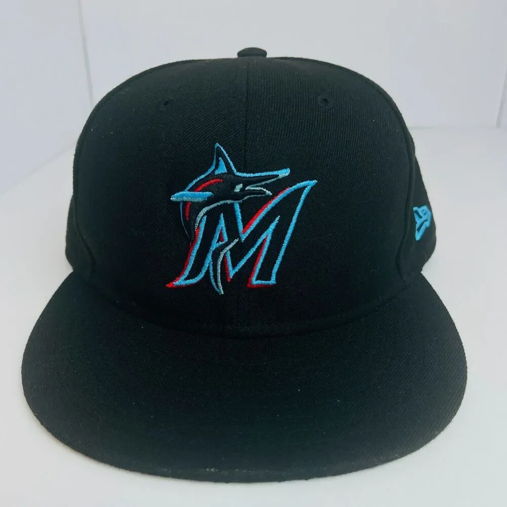 Florida Marlins Baseball Cap Official MLB On Field‎ Players Hat Black Mens 7¼